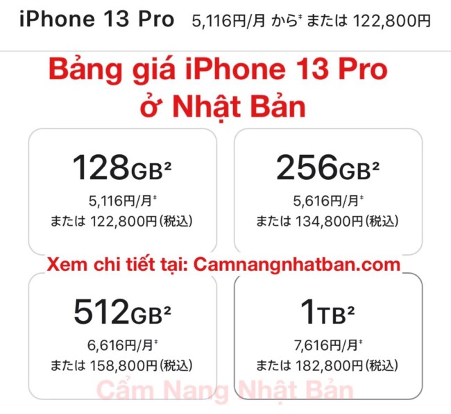 Bảng giá iPhone 13 Pro ở Nhật Bản máy quốc tế Sim Free