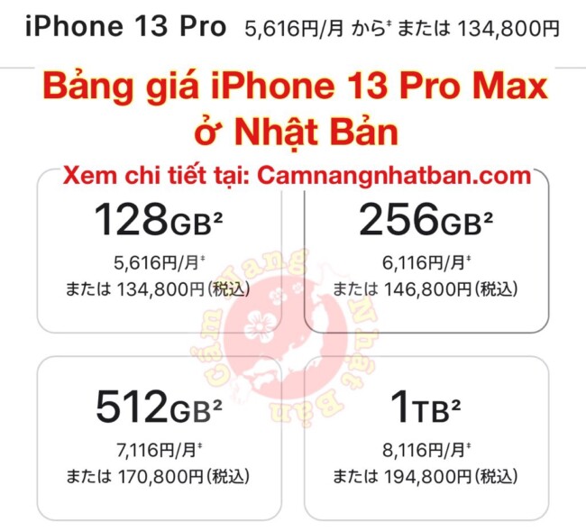 Bảng giá iPhone 13 Pro Max ở Nhật Bản máy quốc tế Sim Free