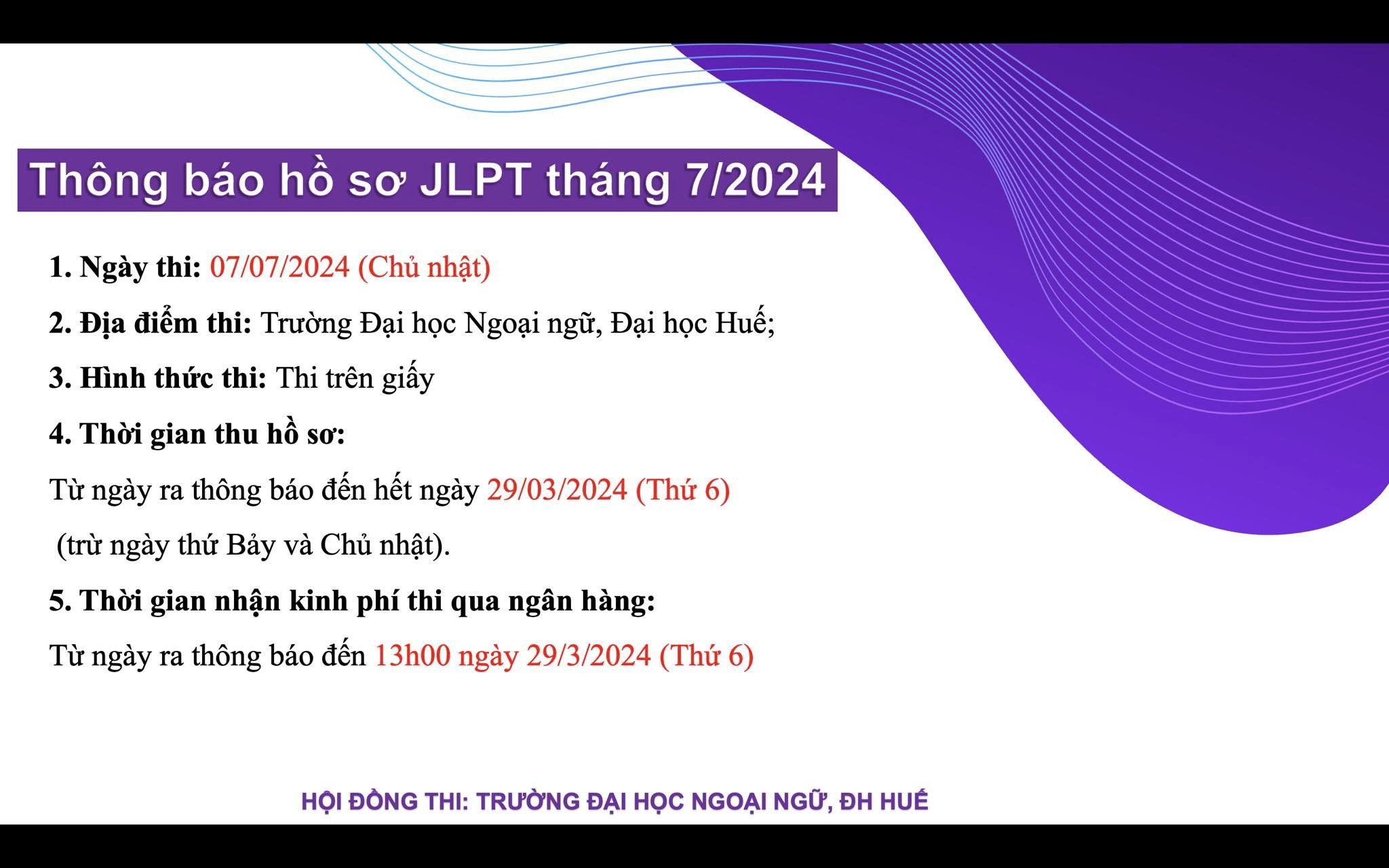 Cập nhật thông tin đăng ký thi JLPT 7/2024 ở Huế Việt Nam đầy đủ chính