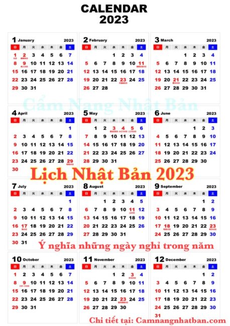 Lịch Nhật Bản năm 2023 kèm những ngày nghỉ lễ Lịch đỏ trong năm
