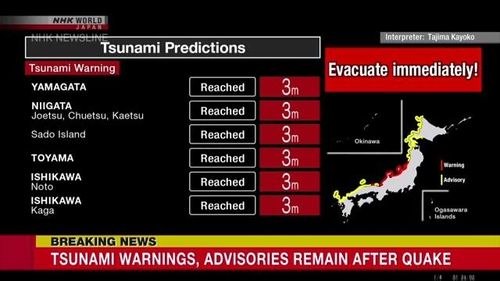 Cảnh báo sóng thần cao tới 3m ở một số địa phương Nhật Bản, kèm yêu cầu sơ tán khẩn cấp