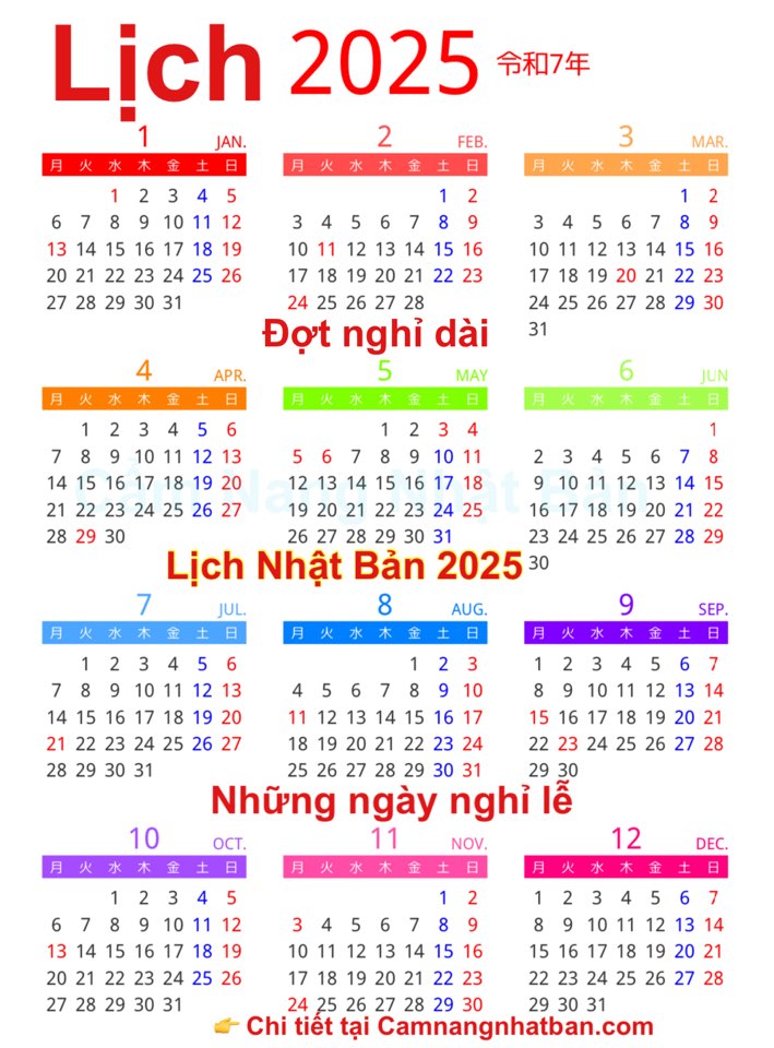 Lịch Nhật Bản 2025 và Những Ngày Nghỉ Lễ