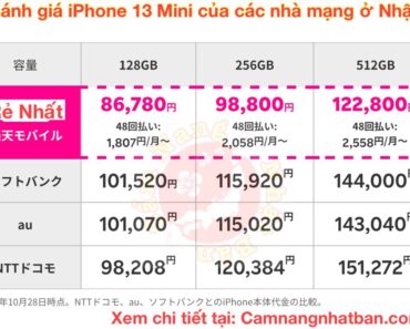 So sánh giá iPhone 13 ở Nhật Bản của nhà mạng Rakuten, AU,Docomo,Softbank rẻ nhất bao nhiêu?