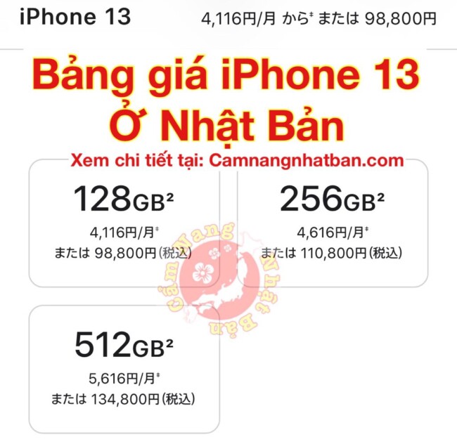 Bảng giá iPhone 13 ở Nhật Bản máy quốc tế Sim Free