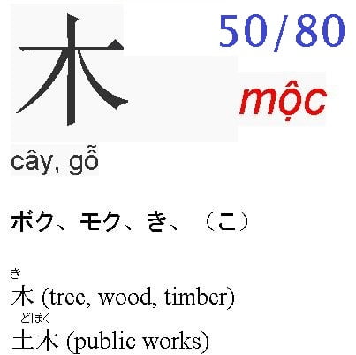 80 chữ Kanji đủ thi năng lực tiếng Nhật JLPT N5 50/80