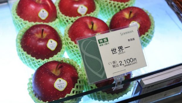 Cận cảnh quả táo với giá 2100 yên (khoảng 18.75 USD)