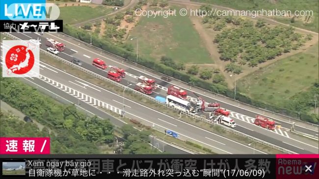 Hiện trường vụ tai nạn xe buýt trên cao tốc Nhật