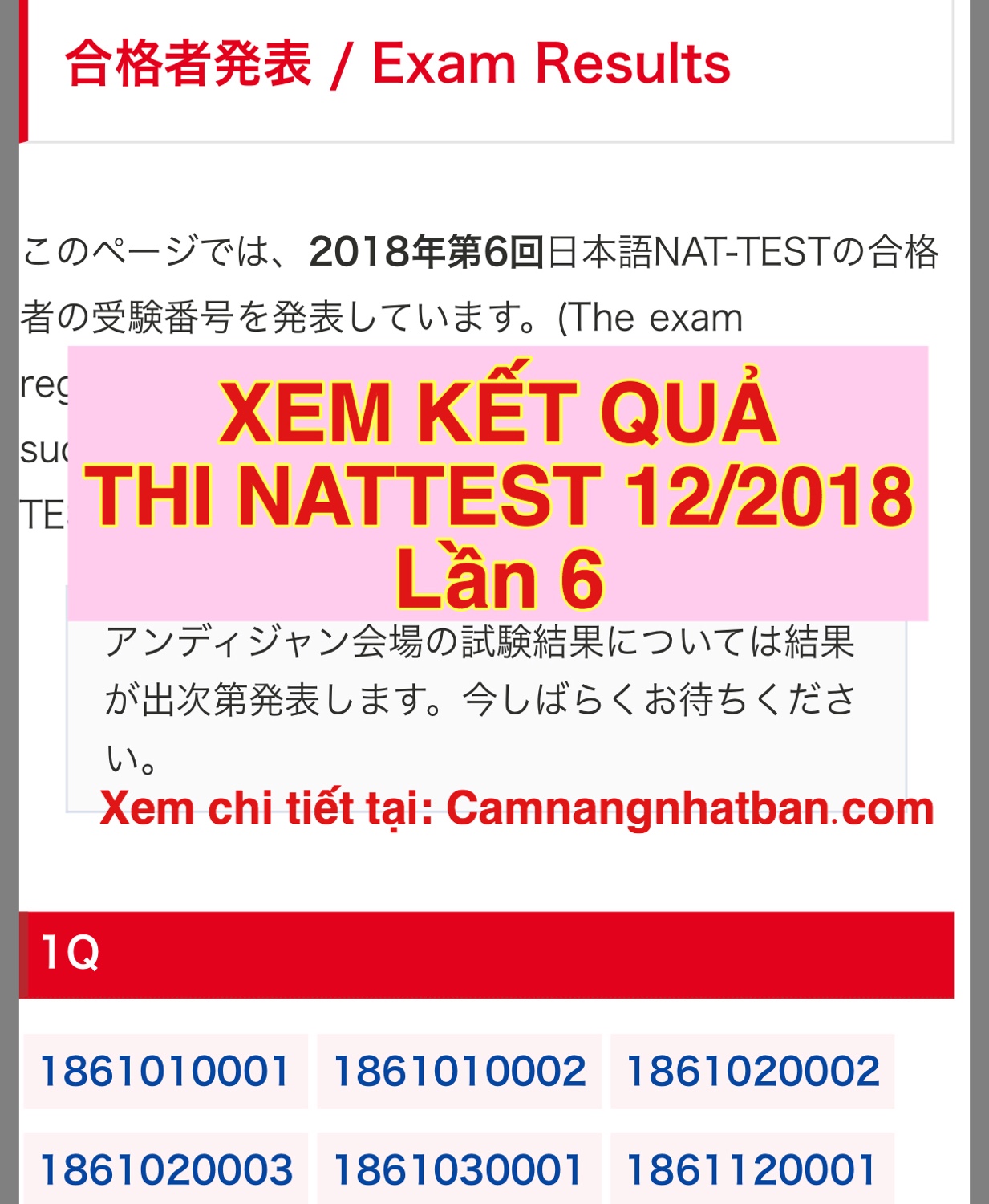 Xem kết quat thi Nattest 12/2018 1Q 2Q 3Q 4Q 5Q lần 6 Nhanh Đầy đủ nhất