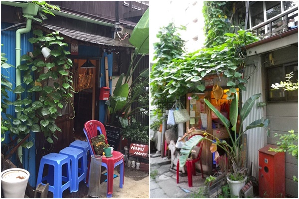 Giống như nhiều ngôi nhà ở Việt Nam, quán ăn chọn các loại cây leo giàn để lấy bóng mát, thêm chậu chuối khiến nơi đây không khác gì cảnh ở Việt Nam - Ảnh: 4travel.jp